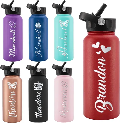 Miniatura 18 de Personalized Water Bottles, Custom Water Bottle with Birth Month Flower Personalized Text Names, Gifts for Women, Customized Engraved Stainless