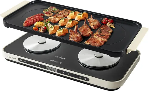 Miniatura 7 de AEWHALE Quemadores dobles para encimera con sartén extraíble antiadherente, placa caliente eléctrica de 1800 W, temperatura ajustable