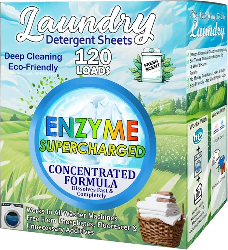 Miniatura 21 de Hojas de detergente ecológico para ropa (120 hojas grandes), a base de plantas, biodegradables para lavar a máquina, sin líquidos, sin plástico