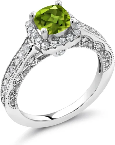Miniatura 58 de Gem Stone King Anillo de compromiso de plata de ley 925 de 0.236 in con piedra natal y zafiro blanco creado con acento Anillo de compromiso
