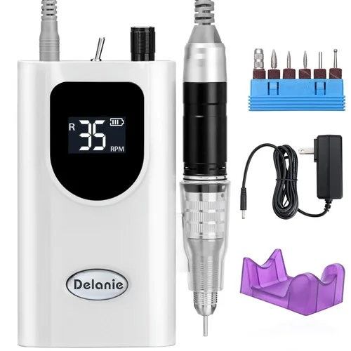 Miniatura 11 de Delanie Taladro de Uñas Profesional de Alto Torque 35000 RPM Recargable Portátil Eléctrico Lima de Uñas para Acrílico y Gel con Puntas para Negro
