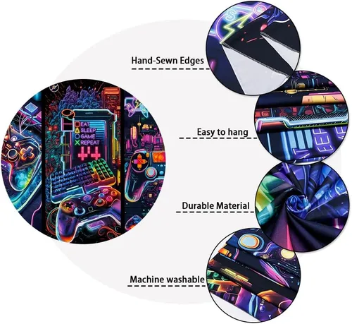Miniatura 7 de Galoker Tapiz de luz negra para juegos, tapiz de controlador de juego de neón genial, tapiz reactivo a los rayos UV, tapices de pared para jugadores