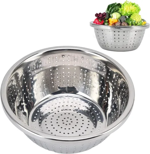 Miniatura 11 de Colador microporoso de acero inoxidable, cesta de lavado de verduras 304 Colador de cocina de acero inoxidable Escurridor de cuenco de metal