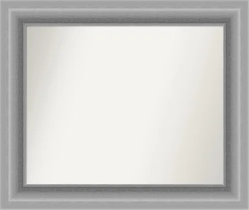 Miniatura 347 de Amanti Art Espejo de baño plateado para sobre fregadero, 26 x 26 pulgadas, espejo cuadrado de níquel pulido, marco de madera tradicional mediano, se
