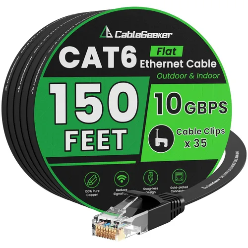 Miniatura 63 de Cable Ethernet Cat 6 de 100 pies, para interiores y exteriores, red de Internet de alta velocidad de 10 Gbps, cable de conexión Ethernet plano