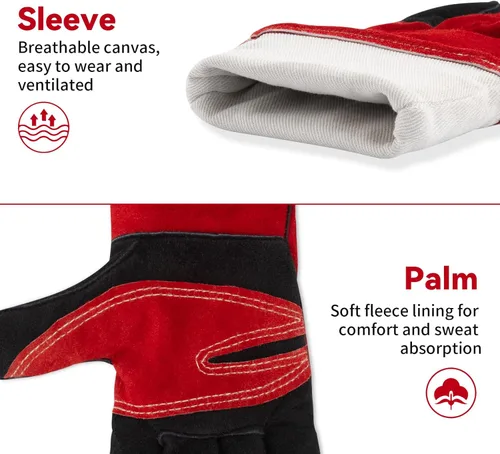 Miniatura 5 de vclpower Guantes de soldadura talla M para mujeres y manos pequeñas, guantes de forja de cuero resistentes al calor extremo al fuego para Mig, Tig