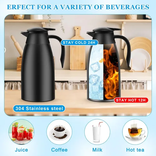 Miniatura 4 de Ziliny Paquete de 2 jarras térmicas de café de 51 onzas, jarra de café de acero inoxidable aislada al vacío de doble pared, mantiene las bebidas