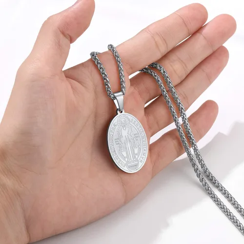 Miniatura 2 de PROSTEEL Collar con medalla de San Benito de acero inoxidable joyería de protección para hombres y mujeres chapado en oro real de 18 quilates