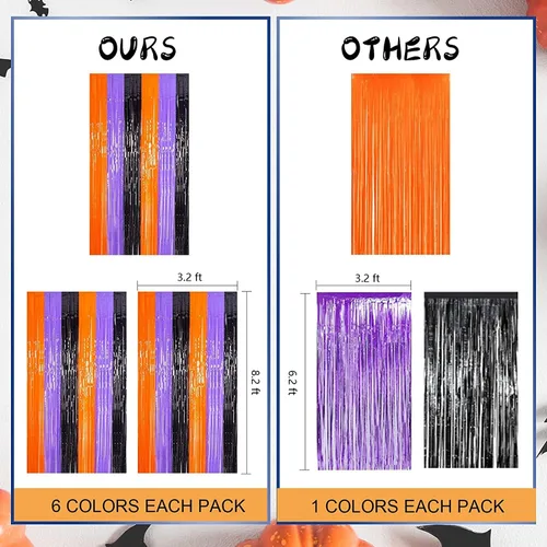 Miniatura 8 de LOLStar Paquete de 3 accesorios para cabina de fotos naranja, morado y negro, cortinas de flecos de aluminio de 3.3 x 6.6 pies, telón de fondo