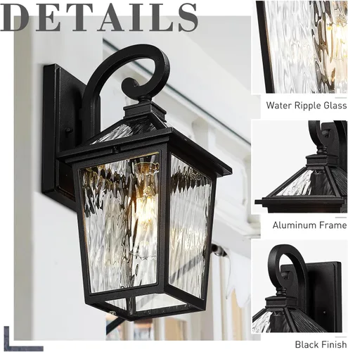 Miniatura 3 de zeyu ZX58B-SW BK - Aplique de pared exterior negro de 14 pulgadas, accesorios de pared para garaje de casa, aluminio fundido a presión con vidrio