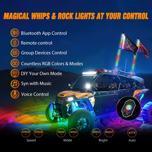 Miniatura 2 de Nilight Juego de 2 luces LED RGB de 3 pies y 4 luces de rock, control remoto y aplicación con patrones de persecución de bricolaje, antena