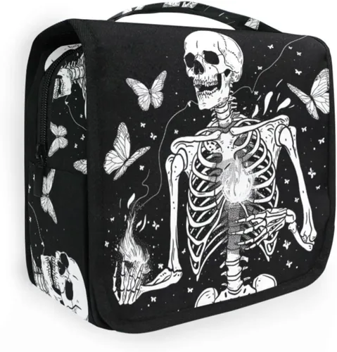 Miniatura 20 de MNSRUU Neceser colgante con diseño de calavera y girasol, bolsa de maquillaje de viaje para artículos de tocador, organizador de artículos