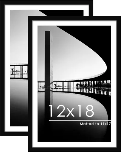 PEALSN - Juego de 2 marcos de fotos de 12 x 18, muestra fotos de 11 x 17 con paspartú o 12 x 18 sin paspartú para montaje en pared, marcos para Negro