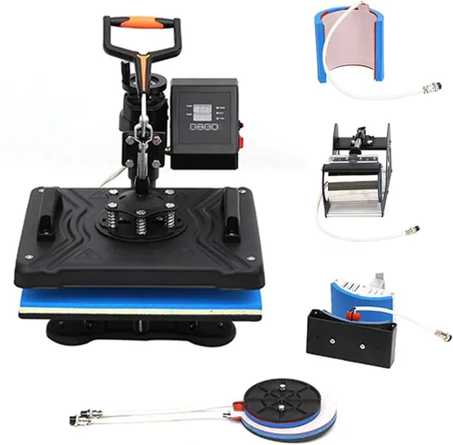 6 en 1 Combo máquina de prensa de calor para camiseta sombrero taza placa, multifuncional Swing Away 360 grados rotación digital sublimación