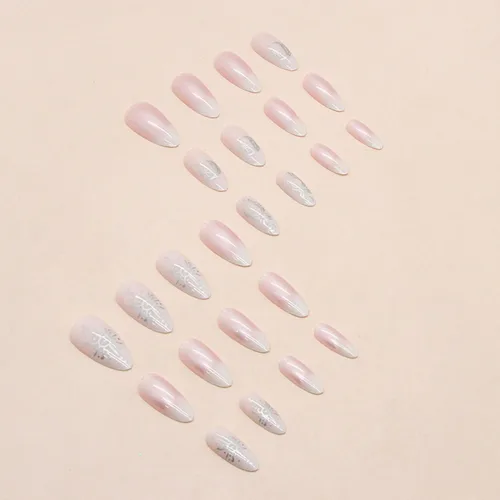 Miniatura 4 de Aurora - Uñas postizas a presión degradadas, uñas postizas largas de almendra, diseño de sol y luna brillante, uñas artificiales reutilizables