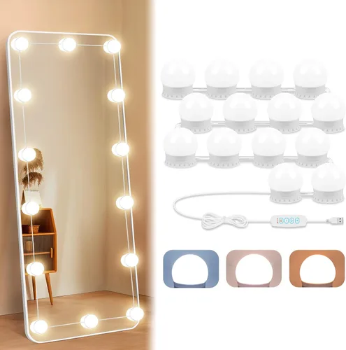 Miniatura 10 de Luces LED de tocador para espejo, luces de tocador adhesivas con 10 bombillas regulables, 3000K 4000K 6500K y 10 niveles de brillo ajustable, cable