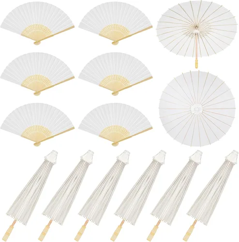 Miniatura 8 de Paterr 24 paraguas de papel de 33 pulgadas, abanicos de papel de 8 pulgadas, abanicos de papel decorativos chinos, japoneses, sombrillas