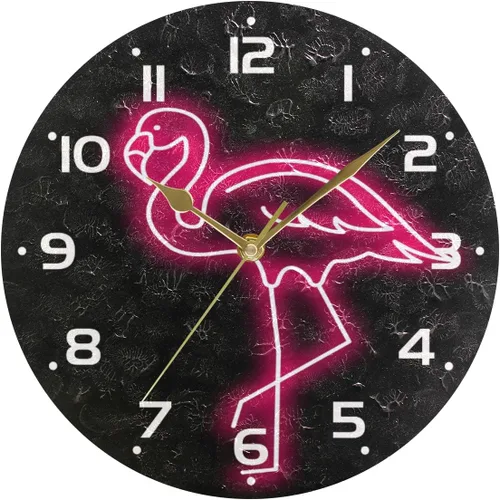 Miniatura 5 de Reloj de pared de flamenco neón analógico silencioso de cuarzo, reloj de escritorio redondo de 9.5 pulgadas, funciona con pilas, fácil de leer