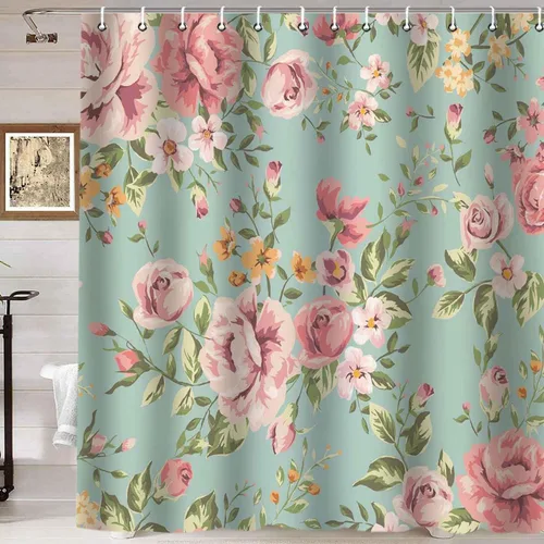 Miniatura 16 de Namdeva Cortina de ducha rústica de granja, diseño de mariposa azul, flores de algodón blanco, citas inspiradoras, estilo shabby chic, decoración