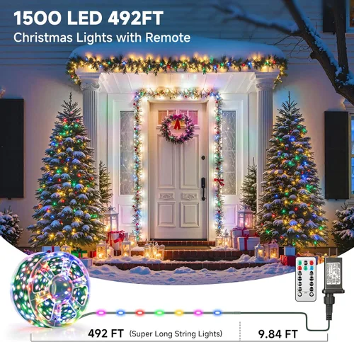 Miniatura 2 de Mlambert - Luces de Navidad de 1050 LED, 344 pies, luces de hadas impermeables para exteriores con control remoto, 8 modos, iluminación