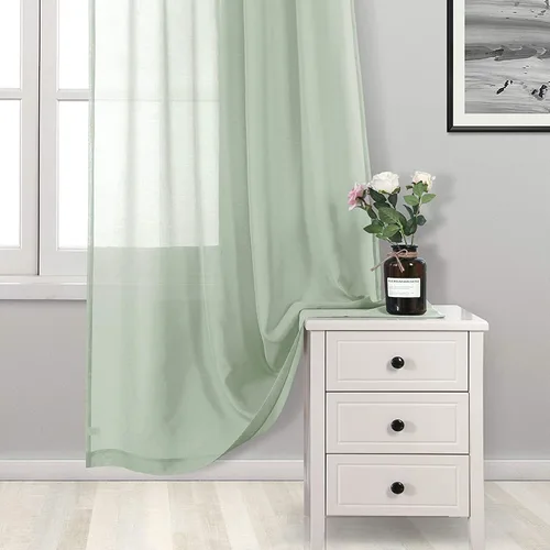 Miniatura 2 de DWCN Cortinas traslúcidas color verde frijol para sala de estar y dormitorio - Cortinas voile con aspecto de lino sintético con ojales en la parte