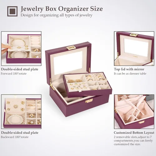 Miniatura 4 de LANDICI Joyero organizador para mujeres y adolescentes estuche grande de almacenamiento de joyas con espejo y bandeja extraíble de 2 capas soporte