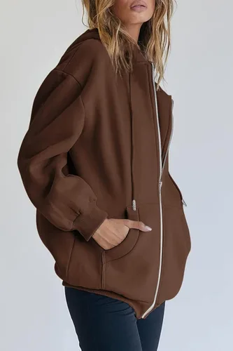 Miniatura 2 de EFAN - Sudaderas con capucha para mujer, chaqueta oversized para otoño, sudaderas informales con cordón, cremallera Y2K y bolsillo