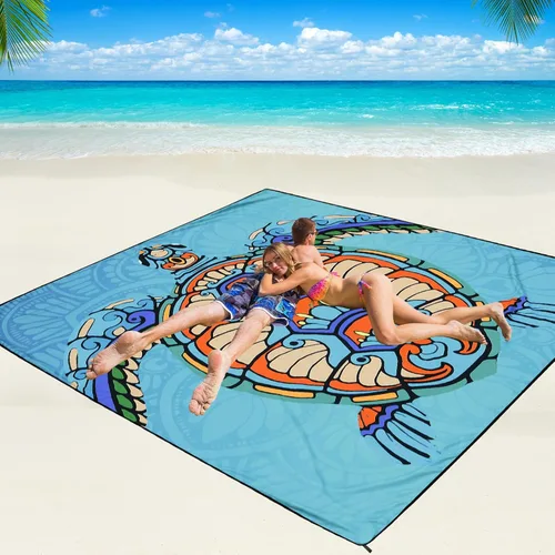 Miniatura 66 de WIWIGO Manta de playa impermeable a prueba de arena tapete de playa 79" X 83"/10'x9' para 2-8 adultos, de secado rápido, tapete de picnic al aire