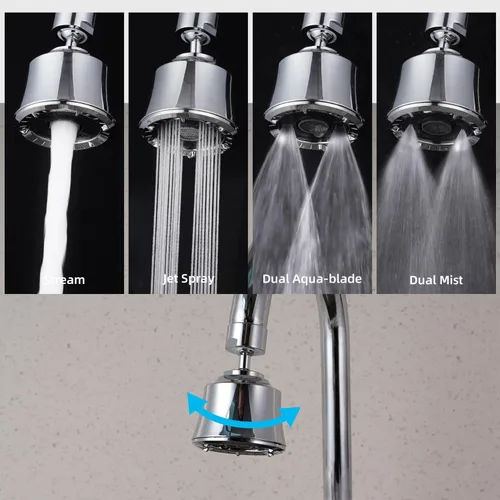 Miniatura 3 de iFealClear Cabezal de Grifo de Fregadero de Cocina, Cabezal Rociador Giratorio de 360 Grados con 4 Modos de Pulverización, Adaptador Aireador