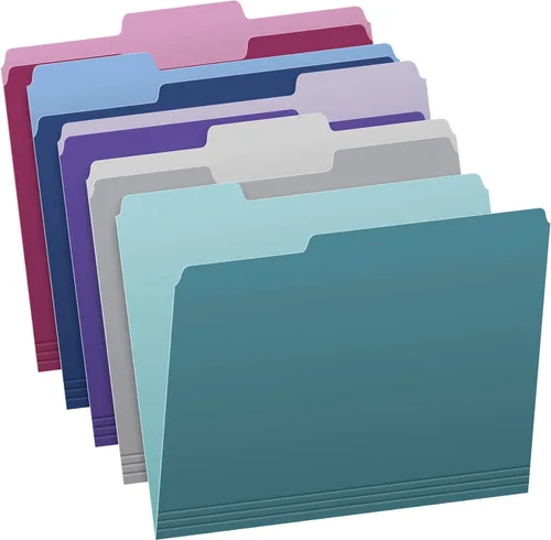 Pendaflex - Carpetas de archivos de dos tonos, tamaño carta, colores surtidos (verde azulado, violeta, gris, azul marino y borgoña), pestañas de
