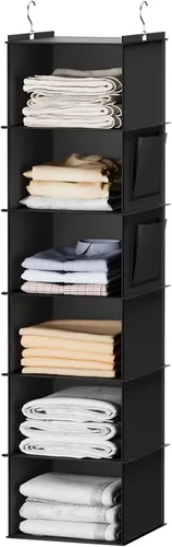 YOUDENOVA Organizadores y almacenamiento colgantes para armario, estantes colgantes de 6 estantes, color negro | Almacenamiento