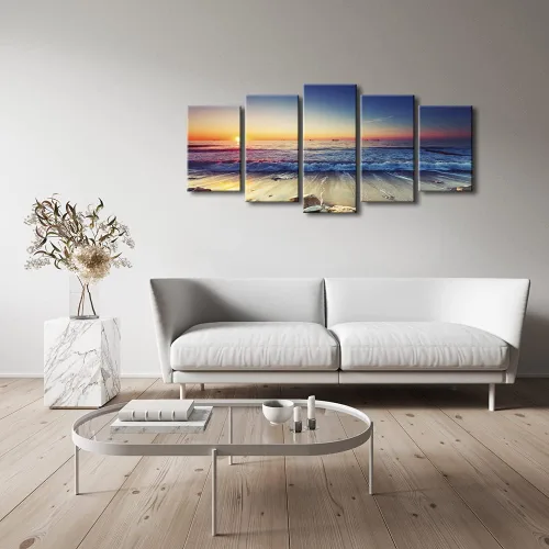 Miniatura 5 de Pyradecor paisaje de mar moderno en 5 paneles HD, impresiones en lienzo, foto del mar y la playa de gran tamaño, obra de arte en lienzo de pared