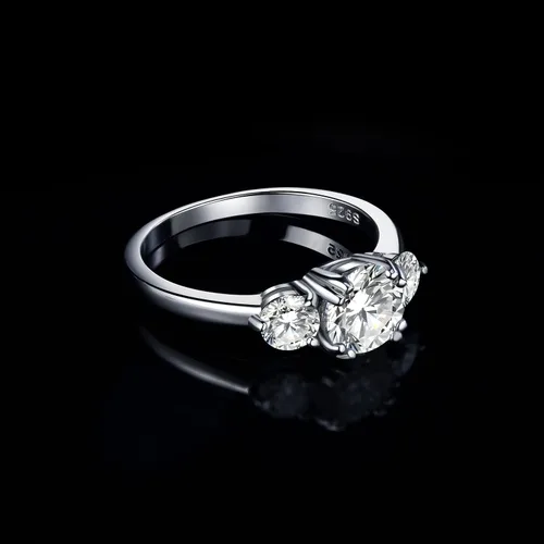 Miniatura 3 de JewelryPalace Classic 3 Stones Cubic Zirconia Engagement Rings for Women, 925 Sterling Silver 14K Gold Plated Promise Ring for Her, Round Cut