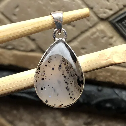 Miniatura 2 de Natural Montana Moss Agate 925 Sterling Silver Scenic Pendant 30mm