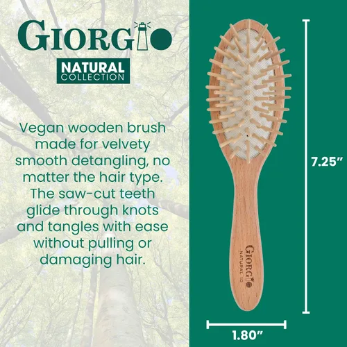 Miniatura 2 de Giorgio Eco Friendly Wooden Bristle Hairbrush Set - Detangling Brush and Hair Growth Brush for Thick or Long Hair - Paddle Hair Brush with Anti