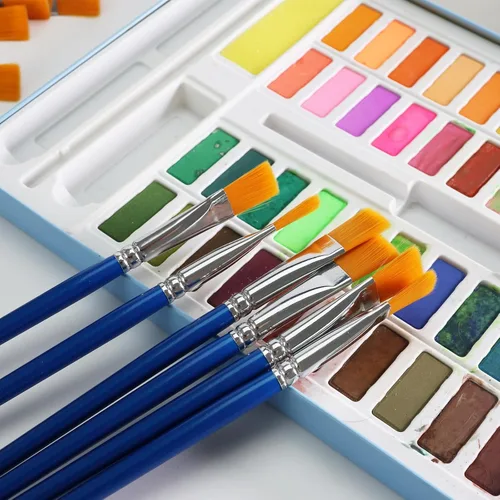 Miniatura 6 de Pinceles planos de 1/2 pulgada para pintura acrílica, paquete de 40 pinceles pequeños a granel con mango de madera para acrílico, acuarela, óleo