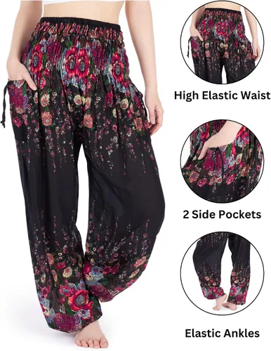 Miniatura 2 de Lannaclothesdesign Pantalones de harén para mujer, cintura alta, pantalones de yoga bohemios con bolsillos, ropa hippie bohemia