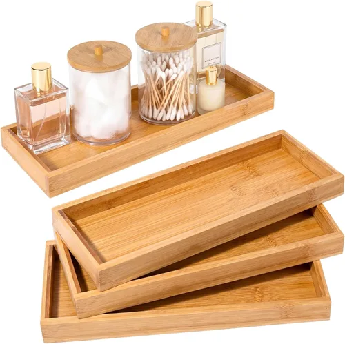 Miniatura 9 de Chengu 3 bandejas de bambú para baño, bandeja pequeña de madera para servir para baño, mostrador de alimentos, aperitivos, té, postre, cocina