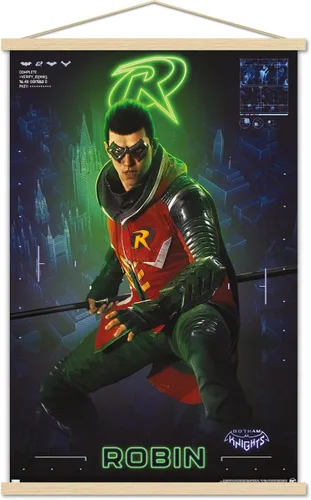 Miniatura 16 de Trends International DC Comics Gotham Knights - Póster de pared de Robin, 14.725 x 22.375 pulgadas, versión enmarcada de madera de granero