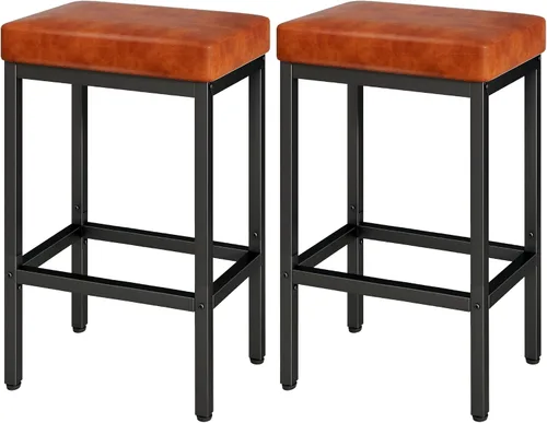 Miniatura 12 de YMYNY Juego de 2 taburetes de bar de 26 pulgadas de altura de mostrador, taburetes de bar negros para encimera de isla de cocina, taburetes