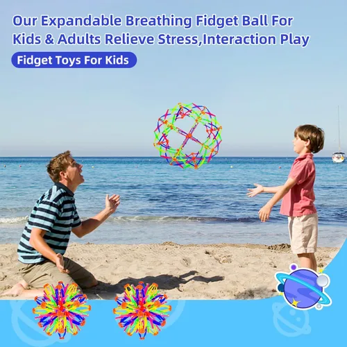Miniatura 3 de 2 piezas de juguete de bola de respiración expandible de esfera colorida – Bola antiestrés para aliviar la ansiedad, juguete sensorial y Fidget
