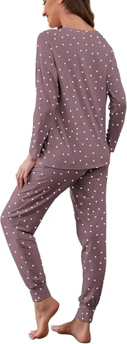 Miniatura 2 de DUSDIMON Conjunto de pijama de manga larga para mujer, conjunto de dos piezas con bolsillos, ajuste holgado