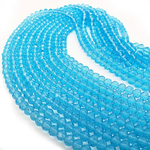 Miniatura 2 de Briolette de 0.157 in, 1350 cuentas de cristal color aguamarina pequeñas con forma de rondelle facetado, cuentas espaciadoras de cristal