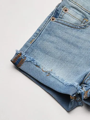 Miniatura 4 de Lucky Brand Pantalones cortos de mezclilla con puños para niñas, jeans elásticos con 5 bolsillos, cintura de altura media a alta