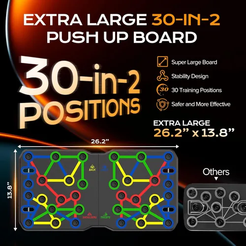 Miniatura 2 de AERLANG Tabla de flexiones extra grande de 26.2 x 13.8 pulgadas, juego de entrenamiento portátil 30 en 1 para flexiones, soportes de flexión Multi