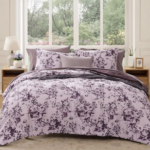 Miniatura 14 de BLOOMHAVEN Juego de edredón tamaño individual XL, juego de ropa de cama de 5 piezas con rosas florales para todas las estaciones, cama en una bolsa