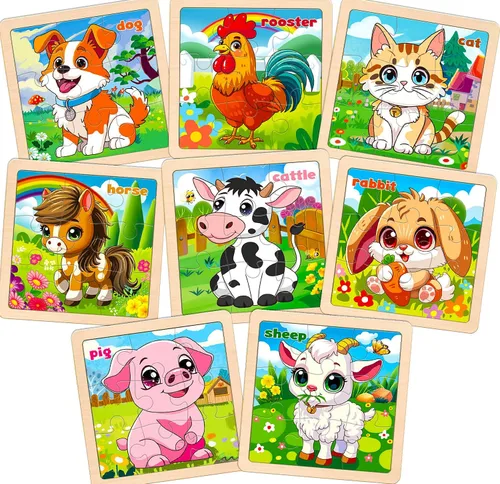 Miniatura 9 de Rompecabezas de madera para niños pequeños, 9 piezas de rompecabezas de animales para niños de 3 a 5 años, actividades de aprendizaje preescolar