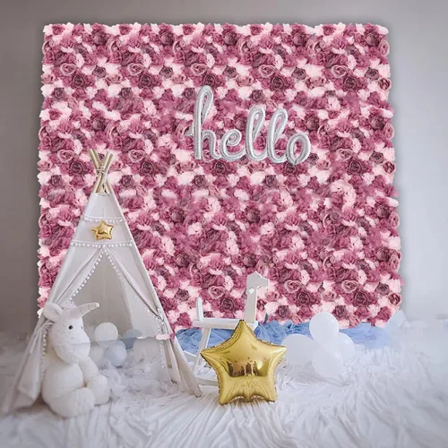 Miniatura 2 de OUKANING Paquete de 6 paneles de pared de rosas artificiales de seda para fiestas, bodas, flores, telón de fondo de pared para escenario del hogar