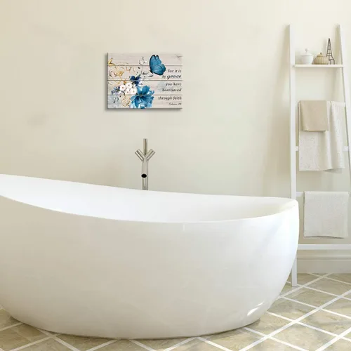 Miniatura 7 de Decoración de baño de mariposa, versículo bíblico, arte de pared inspirador, lienzo cristiano para decoración del hogar, impresiones de flores