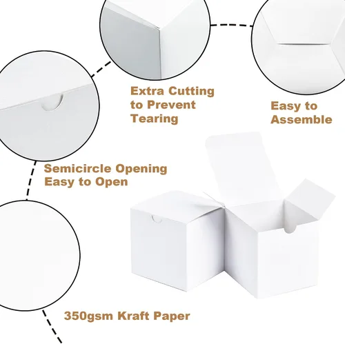 Miniatura 6 de SHIPKEY 10 cajas de regalo blancas con tapas, cajas de regalo cuadradas duraderas de 5 x 5 x 5 pulgadas, caja de regalo para bodas, Navidad